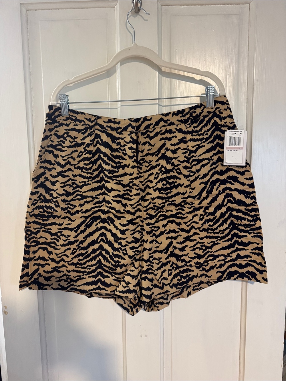 Good American Tan and Black Animal-Print High-Rise Shorts